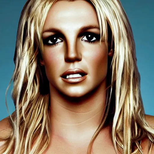 Image similar to portrait of britney spears with his hand on his face, extremely realistic and real, photorealistic, blonde hair and blue eyes, detailed facial structure, real eyes that are detailed