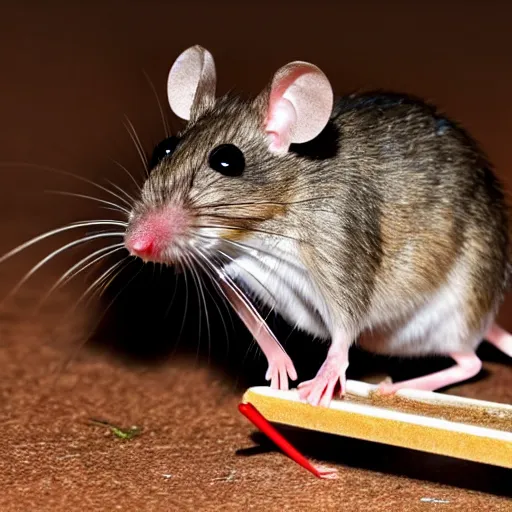 Prompt: a mouse narrowly avoiding a mousetrap.