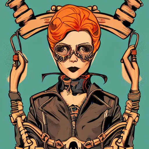 Prompt: portrait skull girl biker by petros afshar, tom whalen, laurie greasley, jc leyendecker and singer sargent