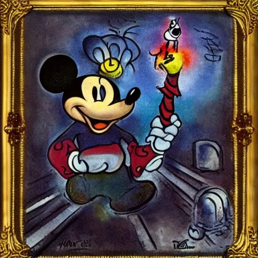 Image similar to Mickey mouse as a dark souls boss by Marc Chagall