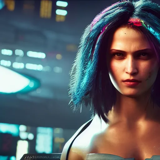 Prompt: a Cyberpunk 2077 girl portrait, photography, highly detailed,