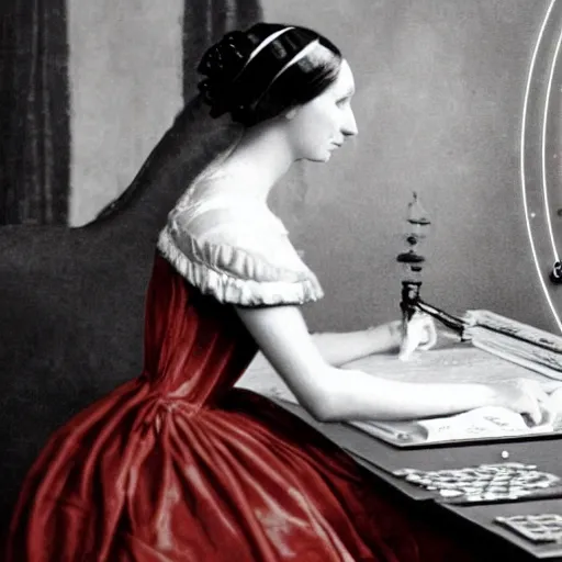 Image similar to Ada Lovelace coding on a quantum computer, digital photograph