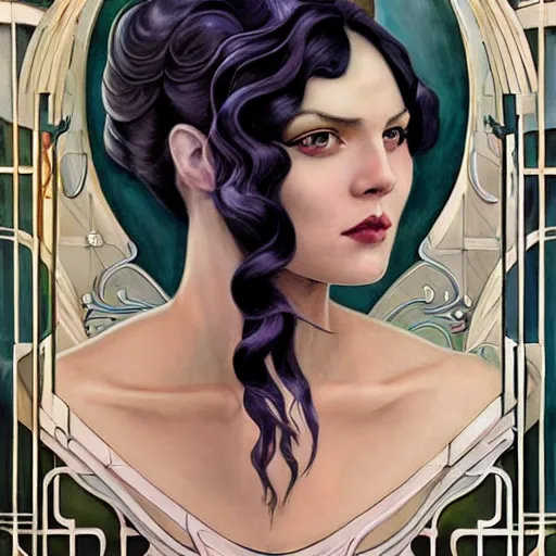 Prompt: an art nouveau, ( streamline moderne ), multi - ethnic and multi - racial portrait in the style of charlie bowater, and donato giancola, and charles dulac. very large, clear, expressive and intelligent eyes. symmetrical, centered, ultrasharp focus, dramatic lighting, photorealistic digital painting, intricate ultra detailed background.