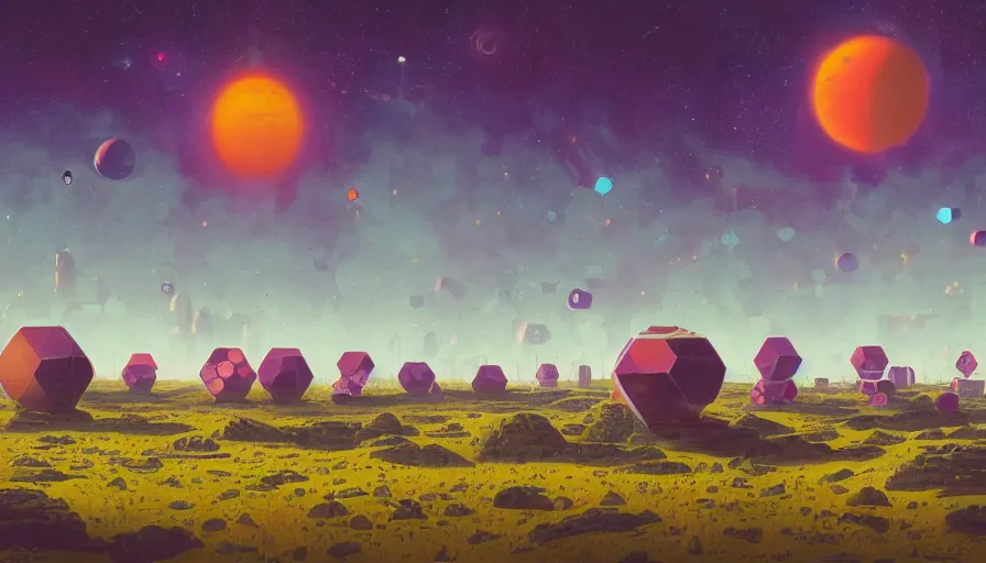 Prompt: many hexagons on the way to the sun, planet earth in foreground, simon stalenhag