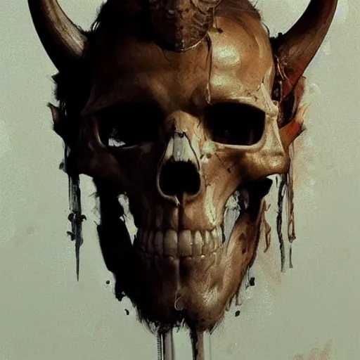 Image similar to a beautiful artwork portrait of a viking skull with horns study by greg rutkowski , featured on artstation