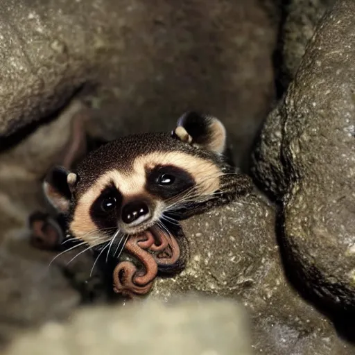 Prompt: photo of an octopus that looks like a raccoon