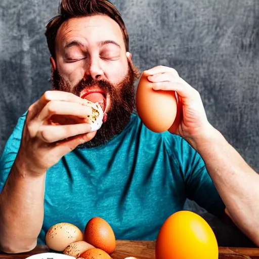 Image similar to the hungriest man in the world eating the world ’ s most delicious egg