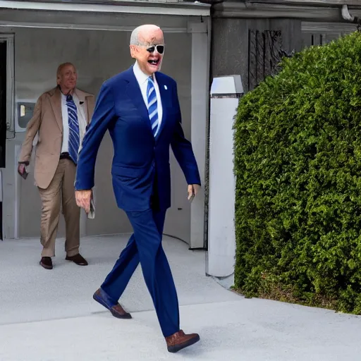 Image similar to joe biden in full off white wearing yeezys