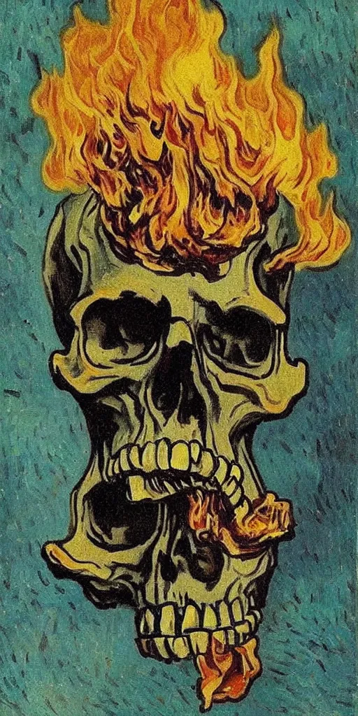 Image similar to Skull of a Skeleton with a Burning Cigarette by vincent van gogh