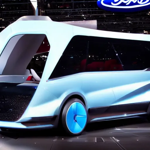 Prompt: the new ford mustang bus concept car, press photos, highly detailed