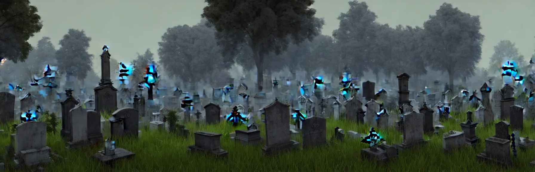 Prompt: a graveyard in front of a strange abandoned dilapidated building, multiple tombstones, cemetery of possessed spirits; very detailed, by Adolf Hitler, Thomas Gainsborough; artstation, unreal engine 5