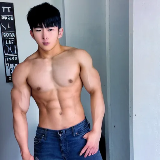 Prompt: korean muscle boy 2 1 years old