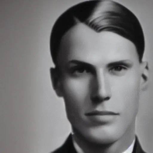 Image similar to A photograph portrait of Jerma985 wearing a suit with short slicked hair in the early 1930s, taken in the early 1930s, grainy, taken on a early 1930s Kodak Camera, realistic, hyperrealistic, very realistic, highly detailed, very detailed, extremely detailed, detailed, digital art, trending on artstation