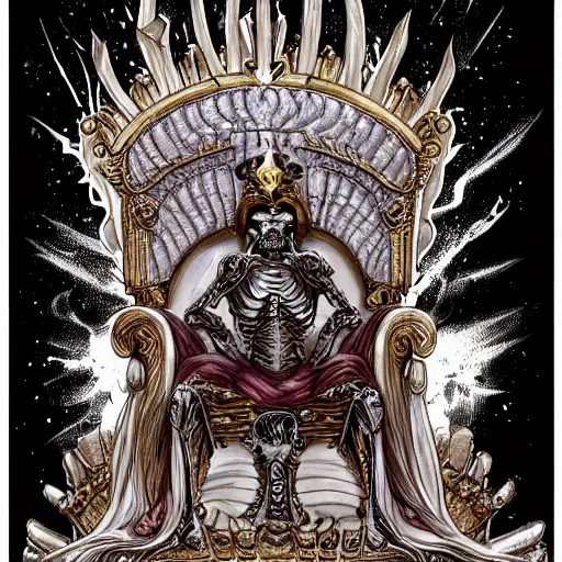 Image similar to illustration. the corpse emperor on his golden throne. 4 0 k. body horror.