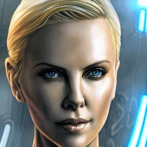 Prompt: charlize theron as emma frost, symmetrical facial features, 8 k intricate detail, detailed face, beautiful, golden ratio, art by ardian syaf, radiosity rendering,