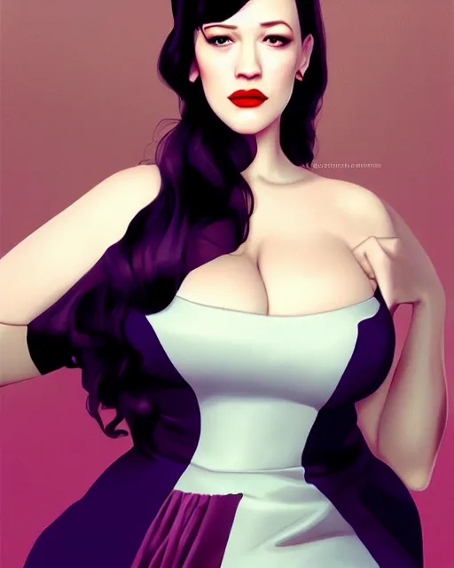 Image similar to kat dennings christina hendricks jennifer tilly, in a dress, by wlop and ilya kuvshinov and artgerm, gorgeous beautiful, stunning, deviant