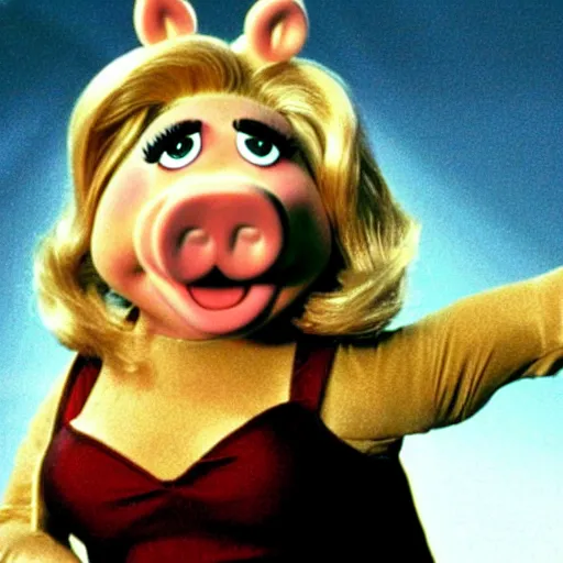 Image similar to movie still of miss piggy starring as trinity in the matrix 1 9 9 9 movie