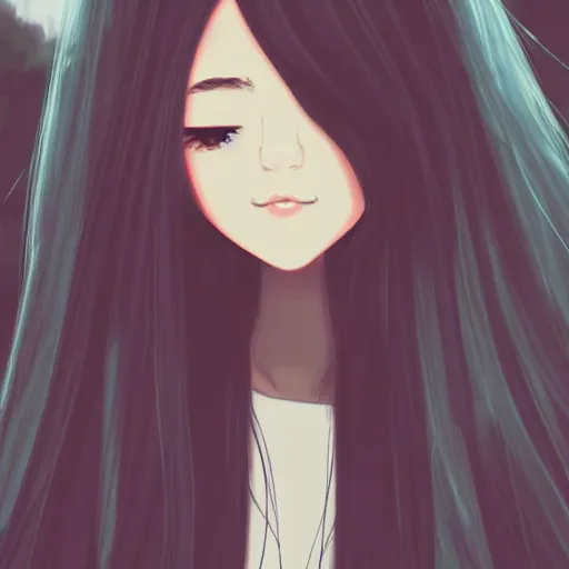 Image similar to a girl with long dark hair is looking at the camera, a picture by josefina tanganelli plana, tumblr contest winner, tachisme, contest winner, anime, anime aesthetic