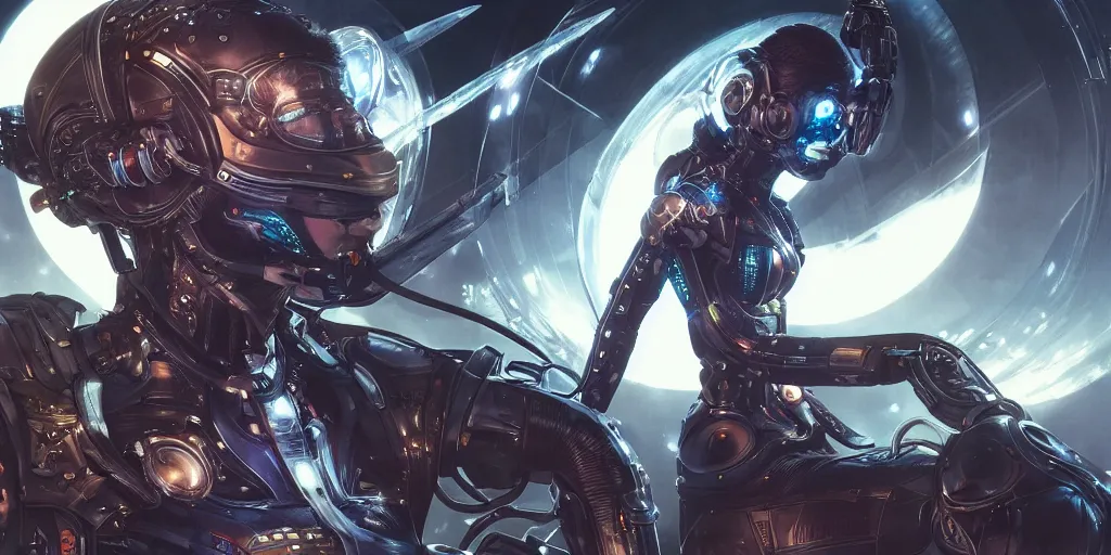 Image similar to a close up still of cyborgs flying in a garden in space, sci - fi, neon lighting, sophisticated, futuristic, highly detailed, intricate, sharp focus, digital illustration, smooth, by artgerm, wlop, syd meade, greg rutkowski, trending on artstation