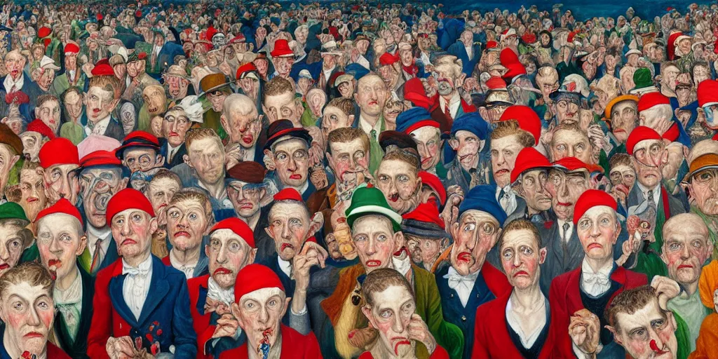 Image similar to where's wally, highly detailed, painting by otto dix, 8 k