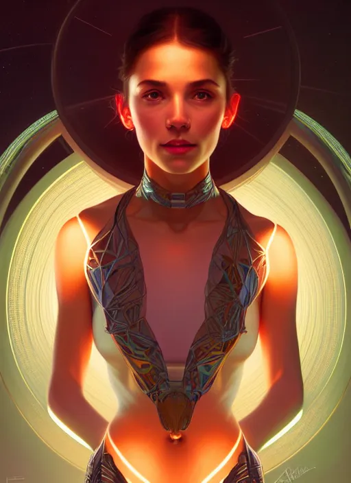 Image similar to full body portrait of girl, chemisty, sci - fi, glowing lights!! intricate, elegant, thick, highly detailed, highly detailed face, digital painting, artstation, concept art, smooth, sharp focus, illustration, art by artgerm and greg rutkowski and alphonse mucha, 8 k