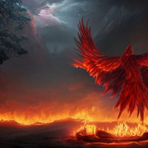 Image similar to fire mage summoning human size firebird : : wow 4 k detail fantasy, cgsociety, matte painting, wow, realistic materials, photo realistic, postprocessing