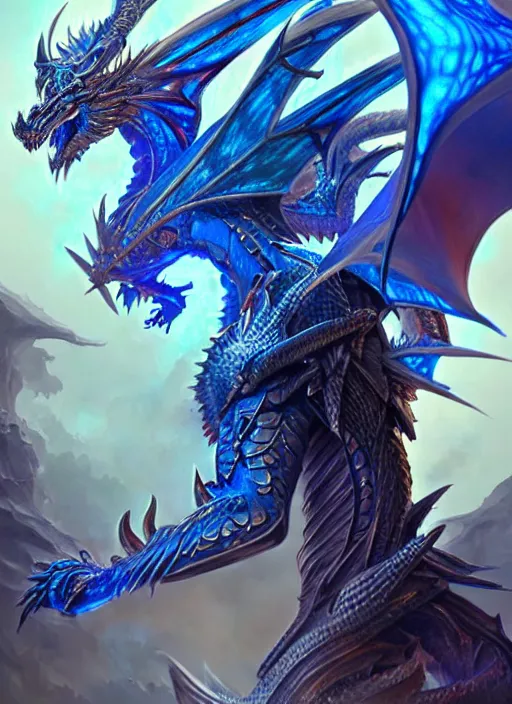 Image similar to muscular and tall blue ghostly fire humanoid dragon!!!! draconian!! intricate ornate iridescent heavy armor!! character concept art, sharp focus, octane render! unreal engine 5! highly rendered!! trending on artstation!! detailed linework!! illustration by artgerm, wlop, and chie yoshii