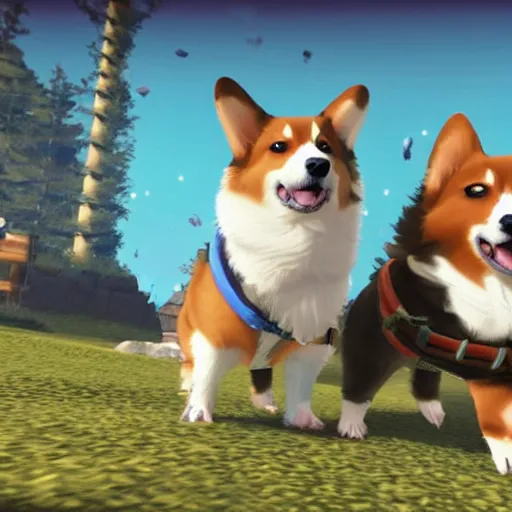 Image similar to Corgis in no man's sky in video game style