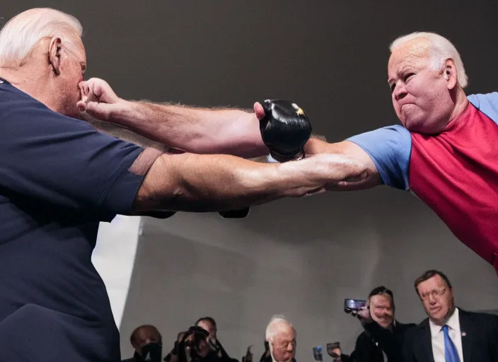 Prompt: Joe Biden fights a fat man, 8K, high quality, highly detailed