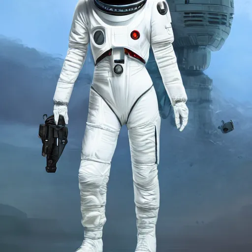 Prompt: ripley standing on an alien planet in her puffy white spacesuit, holding her helmet in her hand, crashed spaceship in the distance, digital art, trending on artstation, 4k, very detailed