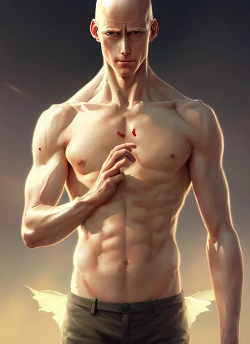 Prompt: ultra realistic illustration, handsome saitama. intricate, elegant, highly detailed, digital painting, artstation, concept art, smooth, sharp focus, illustration, art by artgerm and greg rutkowski and alphonse mucha and wlop