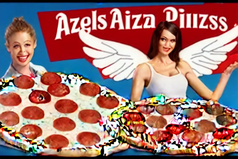 Image similar to angels, pizza, advertisement