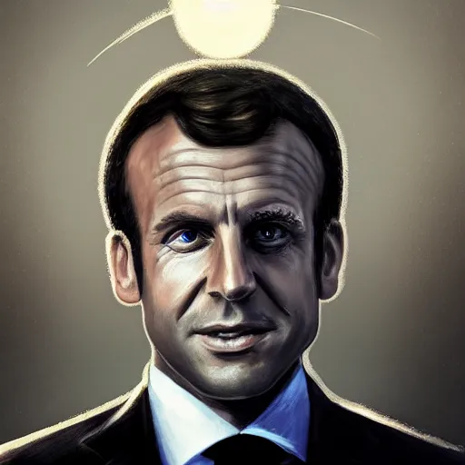 Image similar to digital art portrait of emmanuel macron with robot ears falling in the sun, 4k, sharp focus, Andreas Rocha