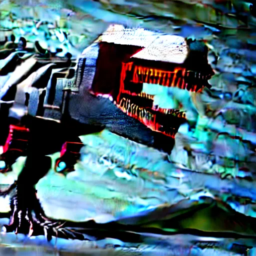 Image similar to a 3D hyperrealistic octane render illustration of a extremely detailed cyborg cyberpunk t-rex