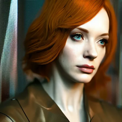 Prompt: 3 d render of christina hendricks in cyberpunk, smooth, intricate, octane, reflects, ultra detailed, sharp focus, symmetry