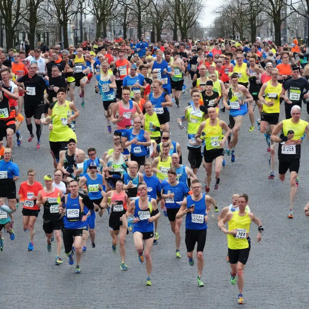 Prompt: duck running a quarter marathon in Rotterdam