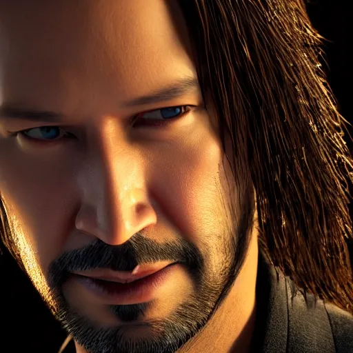 Prompt: render of a beautiful 3d Keanu Reaves, hyperdetailed medium shot, Unreal engine 4k