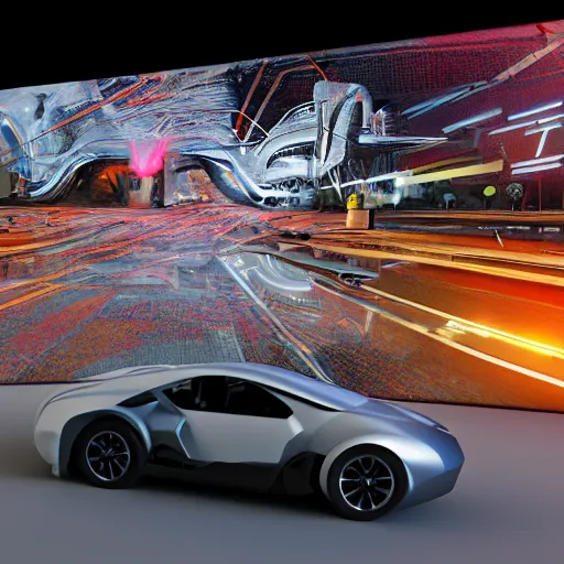 Prompt: sci-fi cars trucks motorcycles 50% of canvas in center and wall near structure on the coronation of napoleon and digital billboard photogrammetry point cloud in the middle and everything in style of zaha hadid and suprematism forms unreal engine 5 keyshot octane artstation trending blade runner 2049 colors lighting ultra high detail ultra photo realistic 8k 16k in plastic dark tilt shift