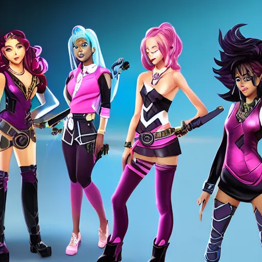 Image similar to black pink girl band as mobile legends heroes, character design, 8 k, high definition, highly detailed, photo - realistic