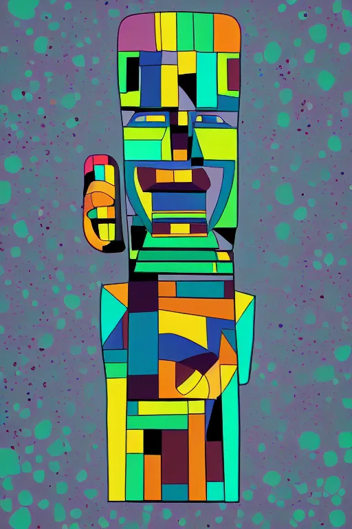 Image similar to cubist moai statue cutout digital illustration cartoon colorful beeple