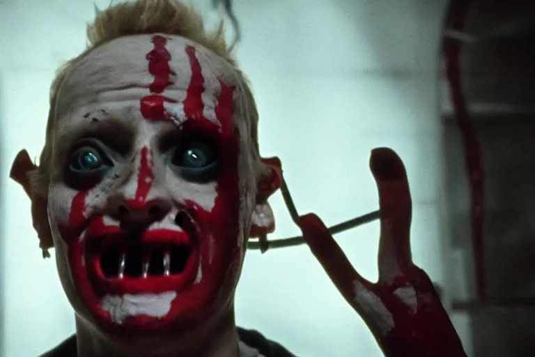 Image similar to macaulay culkin as jigsaw in the saw franchise, cinematic lighting