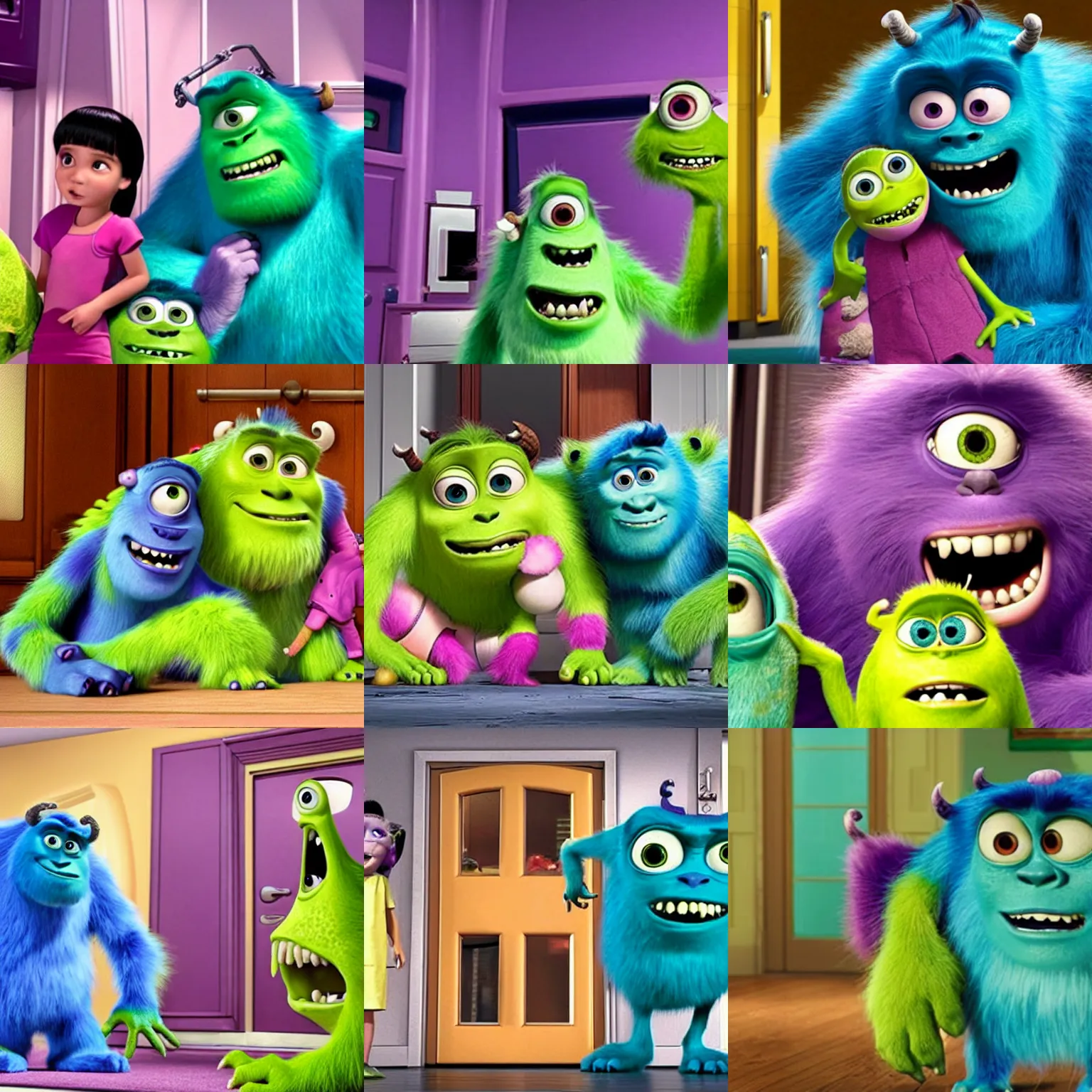 Prompt: a scene from monsters inc