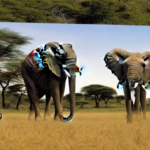 Image similar to a highly detailed panoramic photo by annie leibowitz of the serengeti, with in the background a headless elephant. 8 k, super resolution