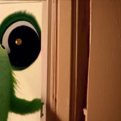 Image similar to still of mike wazowski on the broken door in the shining movie