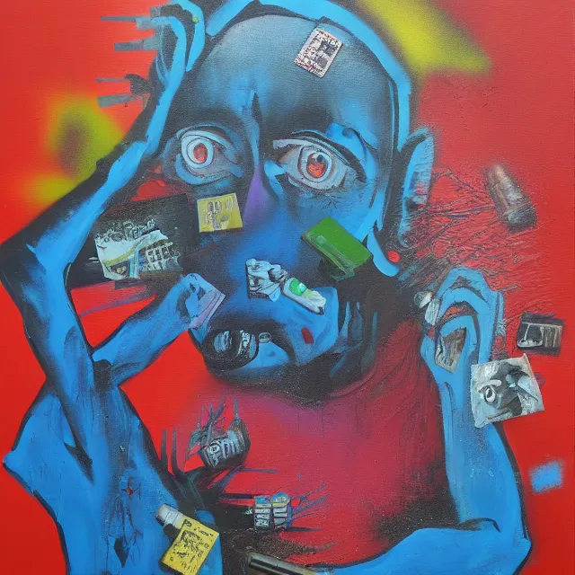 Image similar to anti - depressants, neo - expressionism, surrealism, acrylic and spray paint and oilstick on canvas