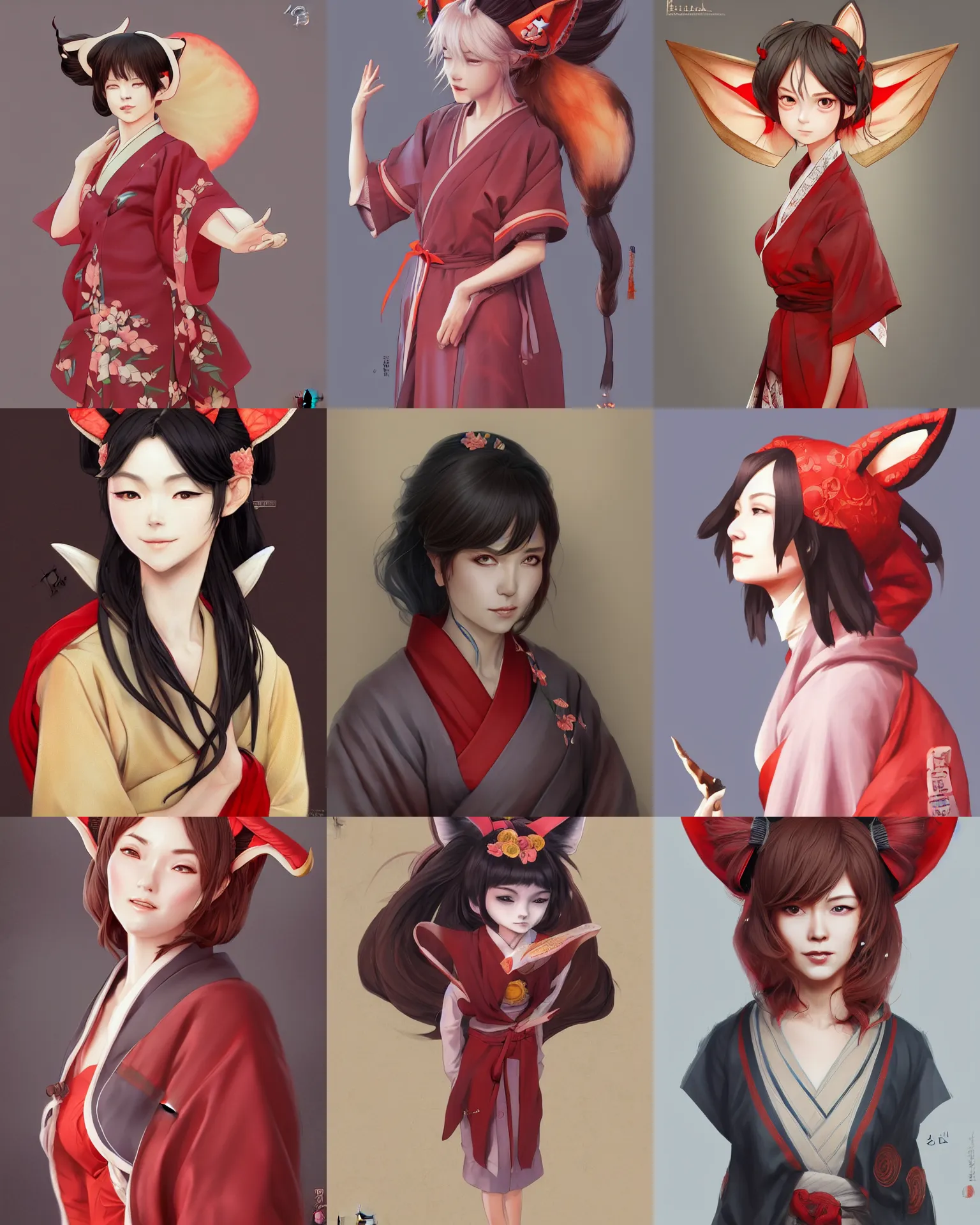 Prompt: Ssunbuki as a middle-aged woman with fox ears and a red kimono, visualartzi, Japanese, concept art by Karla Ortiz, James Paick, Charlie Bowater, Krenz Cushart, highly detailed, ultra detailed, ultra realistic, trending on artstation, cgstudio