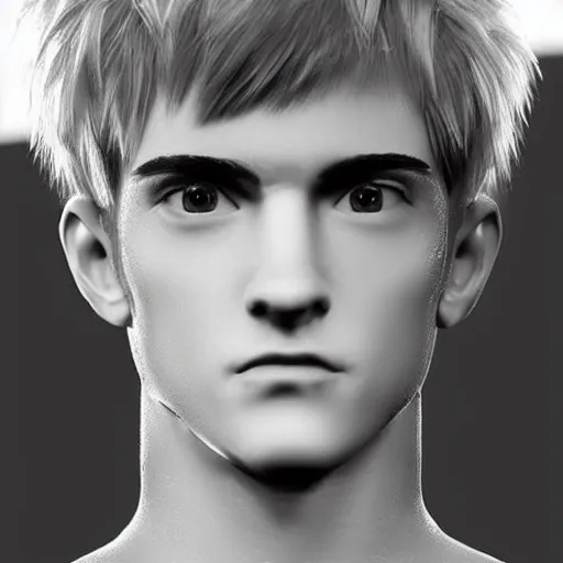 Prompt: “a realistic detailed photo of a guy who is an attractive humanoid who is half robot and half humanoid, who is a male android, twitch streamer Ninja Tyler Blevins, shiny skin, posing like a statue, blank stare, gaming room, close up”