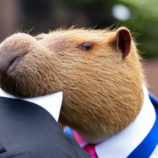 Image similar to capybara head, a man wearing a suit capybara head