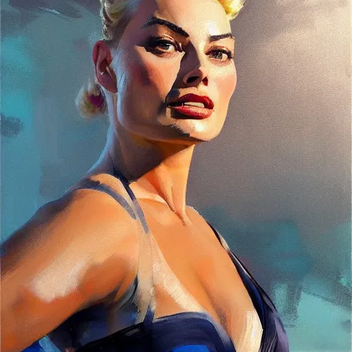 Prompt: greg manchess portrait painting of margot robbie with closed eyes as beautiful thick female bodybuilder zarya from overwatch, medium shot, asymmetrical, profile picture, organic painting, sunny day, matte painting, bold shapes, hard edges, street art, trending on artstation, by huang guangjian and gil elvgren and sachin teng