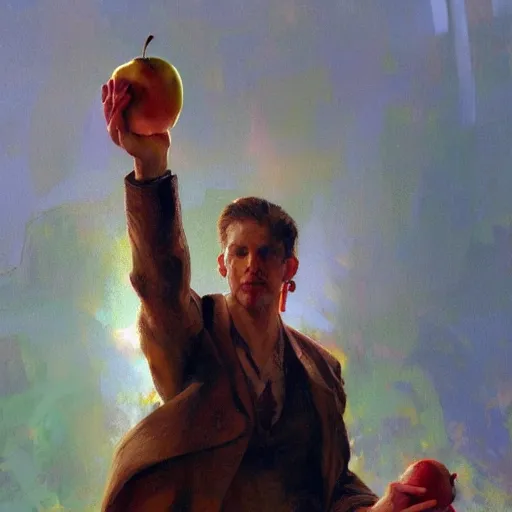 Image similar to the hand is reaching for the apple, painting by Craig Mullins, 4k, octane, digital painting, artstation, concept art, sharp focus, illustration, art by artgerm and greg rutkowski and alphonse mucha,